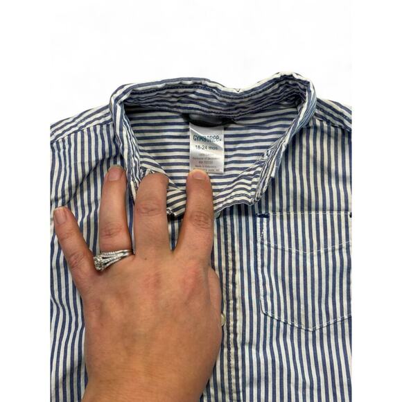 Gymboree Boys Pinstriped Blue White Button Down Long Sleeve Size 18-24 Months - Picture 4 of 5